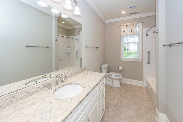 287 Commonwealth Rd, Mount Pleasant, SC 29466 - full bath with visible vents, tile patterned flooring, vanity, toilet, and ornamental molding