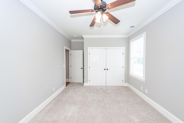 287 Commonwealth Rd, Mount Pleasant, SC 29466 - unfurnished bedroom featuring light colored carpet, baseboards, visible vents, and ornamental molding