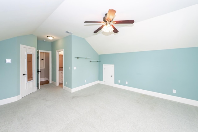 287 Commonwealth Rd, Mount Pleasant, SC 29466 - bonus room with light colored carpet, ceiling fan, visible vents, and lofted ceiling