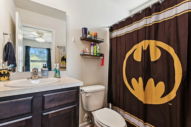161 Brittondale Rd, Summerville, SC 29485 - bathroom with toilet, a ceiling fan, a shower with shower curtain, and vanity