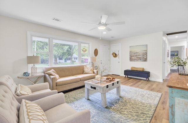 1515 Mulberry St, Charleston, SC 29407 - living room with light wood finished floors, ceiling fan, baseboards, and recessed lighting