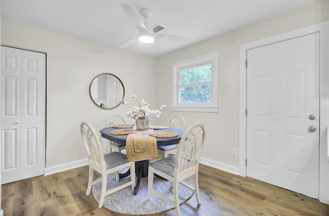 1515 Mulberry St, Charleston, SC 29407 - dining room with wood finished floors, baseboards, and a ceiling fan