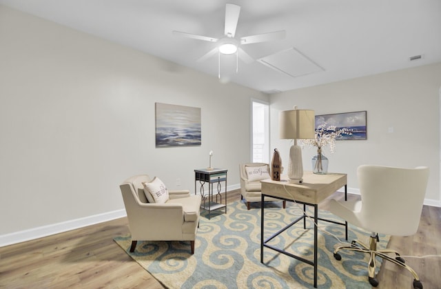 1515 Mulberry St, Charleston, SC 29407 - office area with attic access, baseboards, and wood finished floors