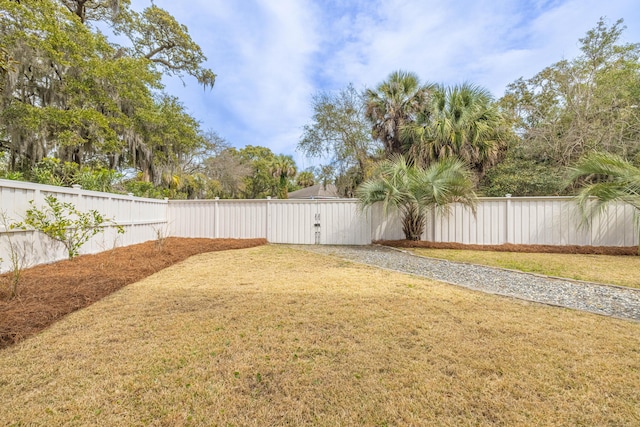 view of yard with a fenced backyard