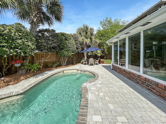 view of pool with a fenced in pool, a patio, and a fenced backyard