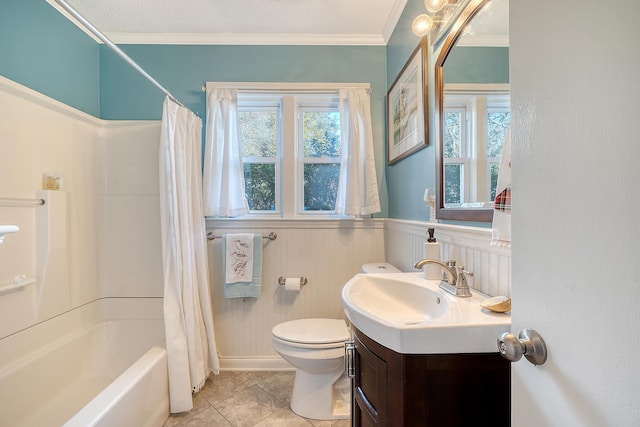 full bathroom featuring shower / tub combo, vanity, a textured ceiling, tile patterned flooring, and toilet