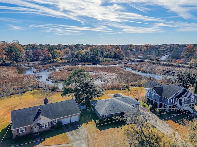 bird's eye view featuring a water view