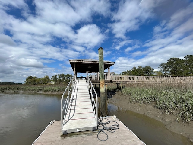 dock area with a water view