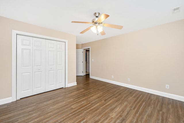 2301 N Creek Dr, Mount Pleasant, SC 29466 - unfurnished bedroom with wood finished floors, baseboards, a closet, and ceiling fan