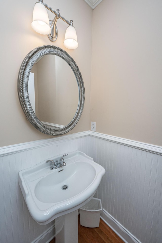2301 N Creek Dr, Mount Pleasant, SC 29466 - bathroom featuring a wainscoted wall, wood finished floors, and a sink