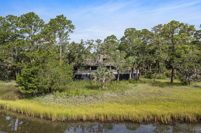 back of property with a water view