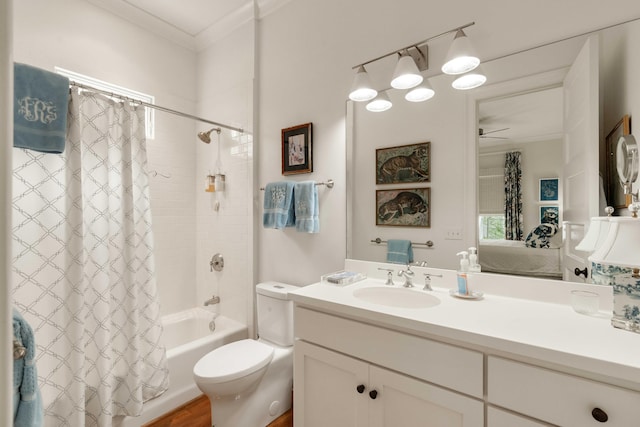 18 Fernandina St, Mount Pleasant, SC 29464 - bathroom with shower / tub combo with curtain, ensuite bath, ornamental molding, vanity, and toilet