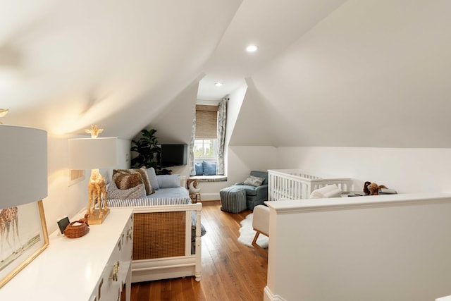 18 Fernandina St, Mount Pleasant, SC 29464 - bedroom with dark wood-type flooring, lofted ceiling, recessed lighting, and baseboards