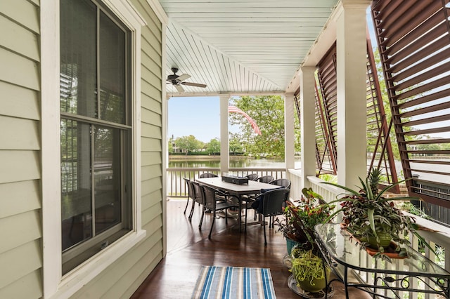18 Fernandina St, Mount Pleasant, SC 29464 - balcony with a water view, a ceiling fan, and outdoor dining area
