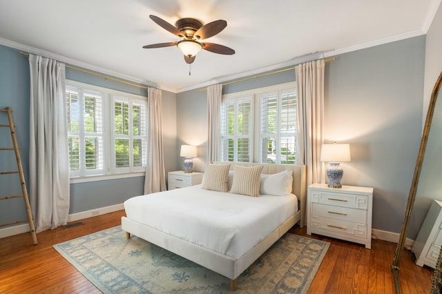 814 Rutledge Ave, Charleston, SC 29403 - bedroom featuring crown molding, baseboards, hardwood / wood-style flooring, and a ceiling fan