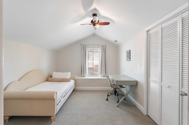 814 Rutledge Ave, Charleston, SC 29403 - carpeted bedroom with lofted ceiling, a closet, baseboards, and a ceiling fan