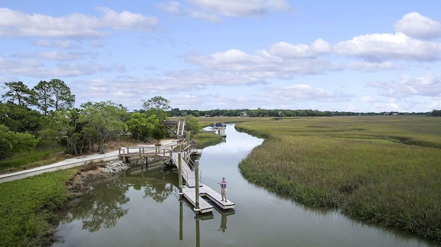 dock area with a water view