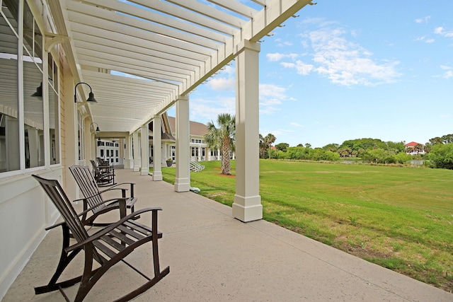 view of patio featuring a pergola