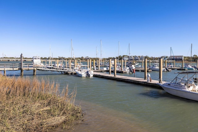 dock area featuring a water view