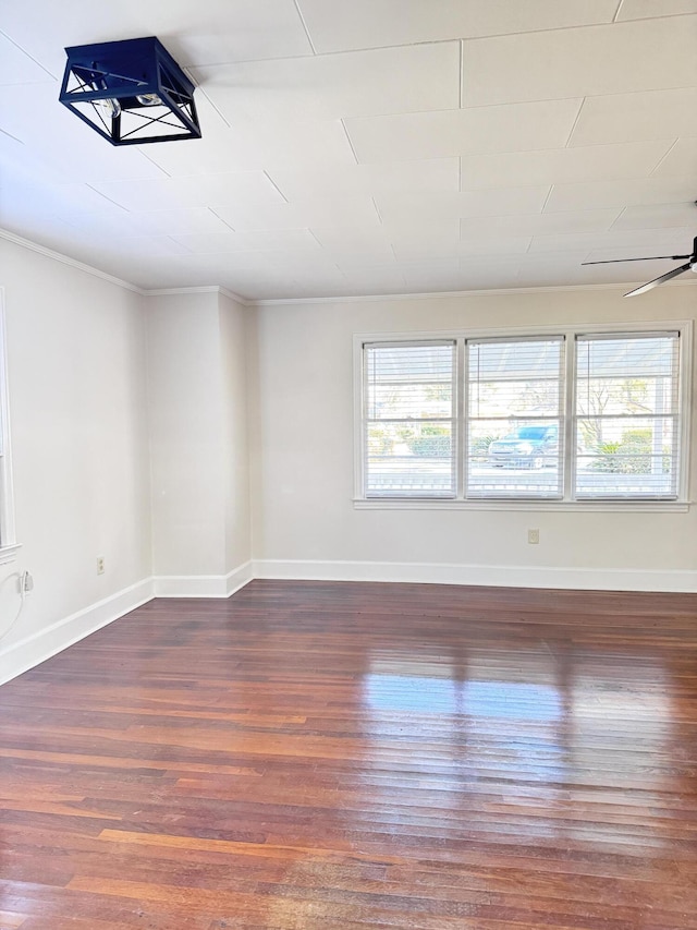 unfurnished room with ceiling fan, plenty of natural light, and dark hardwood / wood-style floors