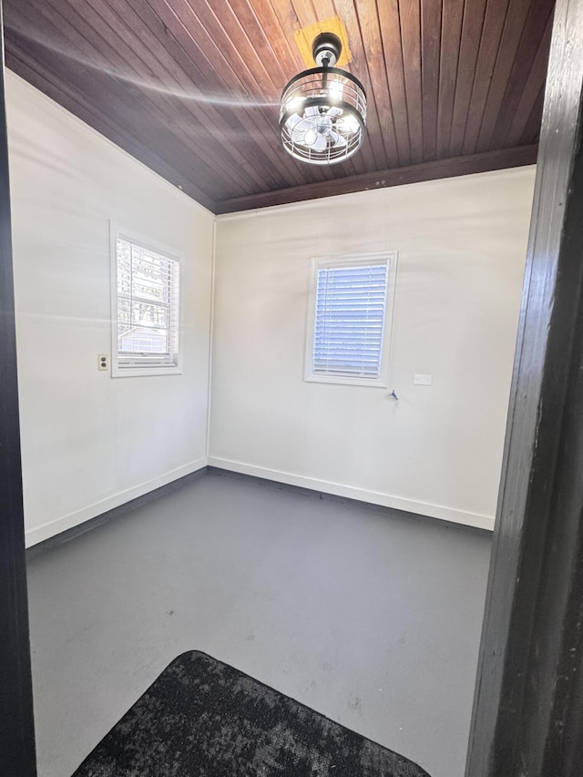 unfurnished room featuring wood ceiling