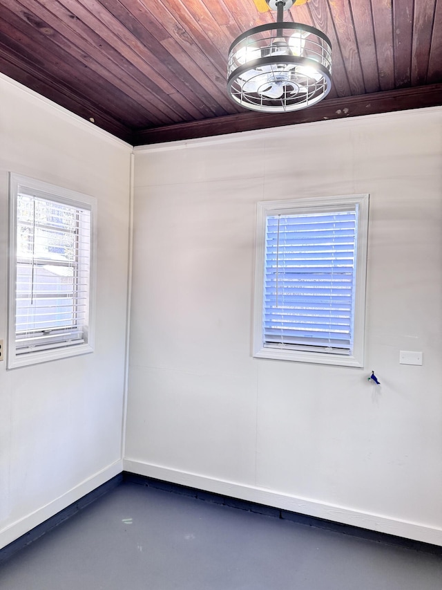 empty room with wooden ceiling