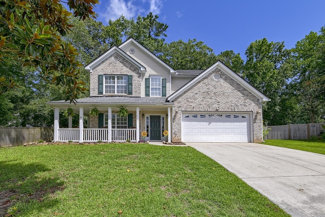 5105 Parrum Ct, Summerville, SC 29485 - view of front of house with brick siding, a porch, an attached garage, and concrete driveway