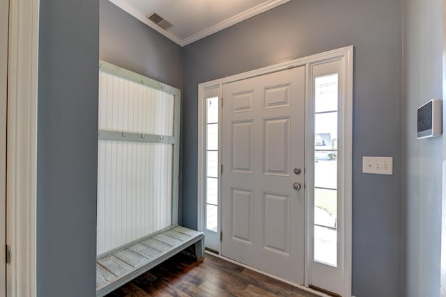 5105 Parrum Ct, Summerville, SC 29485 - foyer entrance with ornamental molding and dark wood-style floors