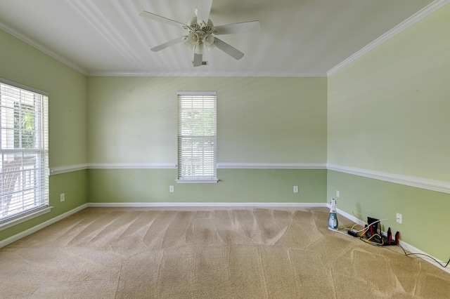 5105 Parrum Ct, Summerville, SC 29485 - carpeted spare room featuring ornamental molding, plenty of natural light, and a ceiling fan