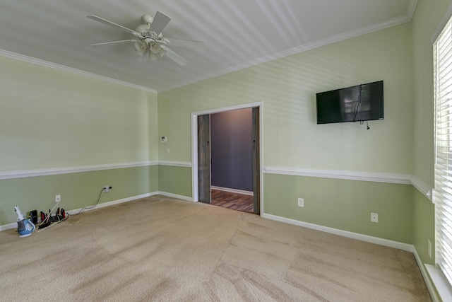 5105 Parrum Ct, Summerville, SC 29485 - unfurnished living room featuring carpet flooring, a ceiling fan, and ornamental molding