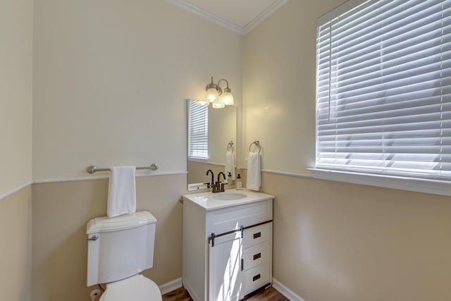 5105 Parrum Ct, Summerville, SC 29485 - bathroom with vanity, ornamental molding, and healthy amount of natural light