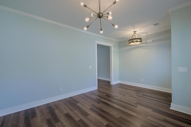 3018 Vincent Astor Dr, Johns Island, SC 29455 - unfurnished room featuring ornamental molding, dark wood-style flooring, and a chandelier