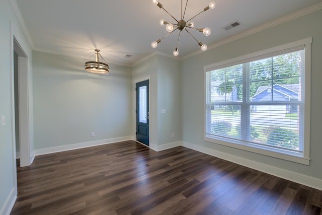 3018 Vincent Astor Dr, Johns Island, SC 29455 - spare room featuring a chandelier, crown molding, and dark wood-type flooring
