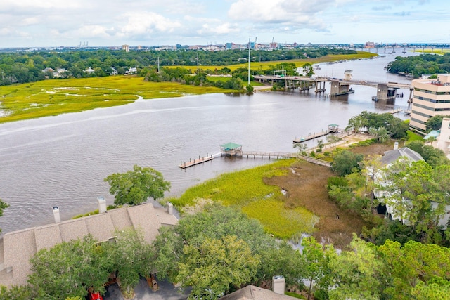 bird's eye view featuring a water view