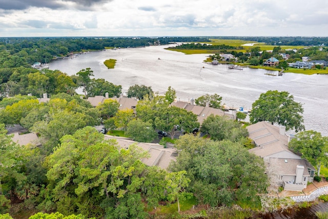 bird's eye view featuring a water view