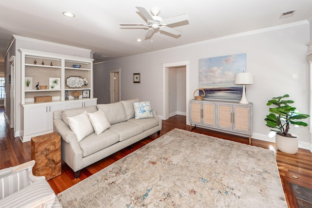 2517 Charter Oaks Dr, Mount Pleasant, SC 29466 - living area with crown molding, ceiling fan, wood finished floors, and recessed lighting