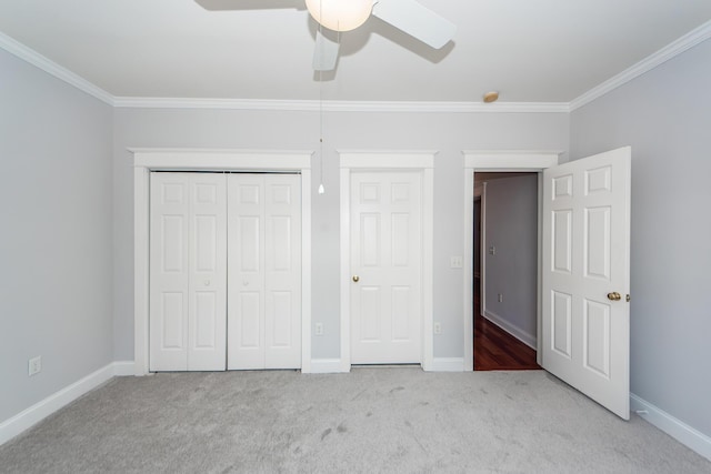 2517 Charter Oaks Dr, Mount Pleasant, SC 29466 - unfurnished bedroom with carpet floors, crown molding, a closet, and ceiling fan