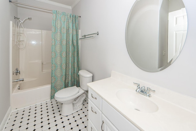 2517 Charter Oaks Dr, Mount Pleasant, SC 29466 - bathroom with vanity, shower / bath combo with shower curtain, and ornamental molding