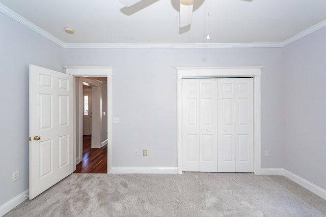 2517 Charter Oaks Dr, Mount Pleasant, SC 29466 - unfurnished bedroom with ornamental molding, carpet floors, a closet, and ceiling fan