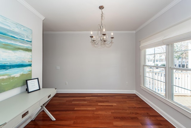 2517 Charter Oaks Dr, Mount Pleasant, SC 29466 - unfurnished dining area featuring a chandelier, dark wood-style flooring, and crown molding