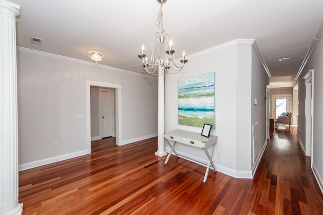 2517 Charter Oaks Dr, Mount Pleasant, SC 29466 - unfurnished dining area with wood finished floors, a chandelier, and crown molding