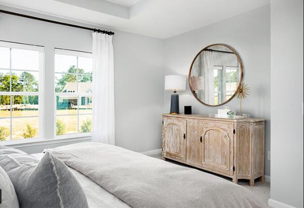 bedroom featuring multiple windows and light colored carpet