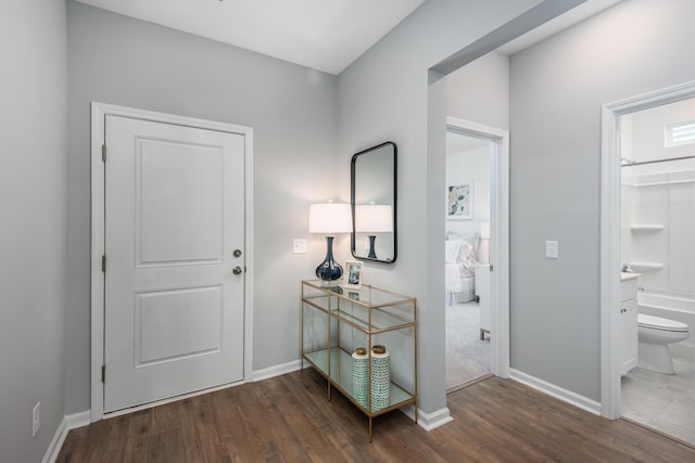 foyer entrance with dark hardwood / wood-style flooring