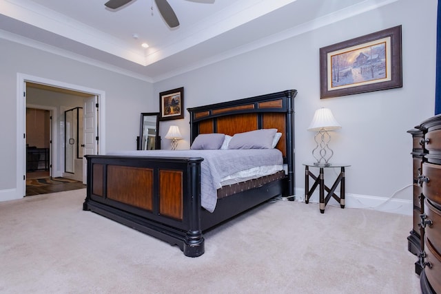 3025 Rampart Rd, Summerville, SC 29483 - bedroom with carpet, crown molding, baseboards, a ceiling fan, and a raised ceiling