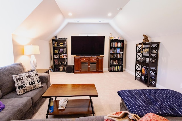 3025 Rampart Rd, Summerville, SC 29483 - living area featuring carpet floors, vaulted ceiling, and baseboards
