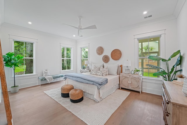 5710 Barbary Coast Rd, Hollywood, SC 29449 - bedroom featuring ornamental molding, hardwood / wood-style floors, recessed lighting, and ceiling fan