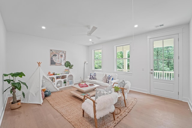 5710 Barbary Coast Rd, Hollywood, SC 29449 - living room featuring light wood-style floors, recessed lighting, and a ceiling fan