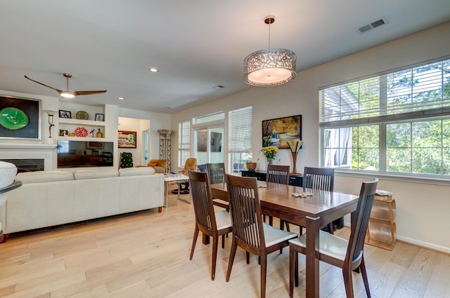 1231 Wild Olive Dr, Mount Pleasant, SC 29464 - dining room with light wood finished floors, healthy amount of natural light, baseboards, a fireplace, and recessed lighting