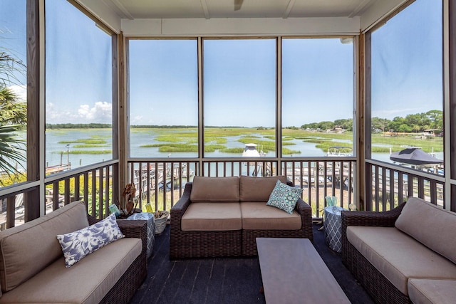 2226 Folly Rd, Charleston, SC 29412 - sunroom featuring a water view, an outdoor living space, and plenty of natural light