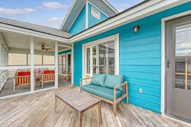 4636 Ashley View Ln, North Charleston, SC 29405 - wooden terrace with outdoor lounge area and a ceiling fan